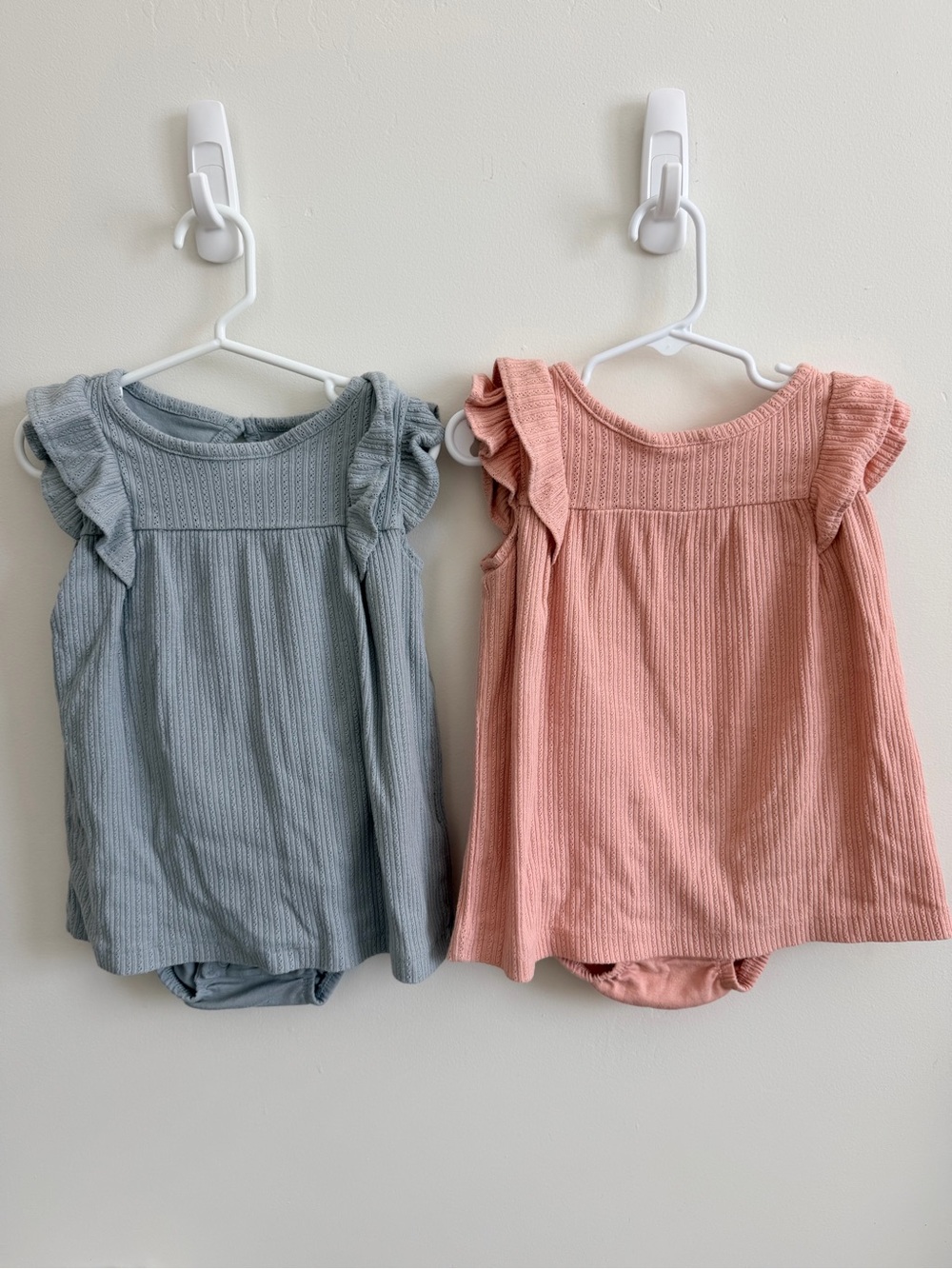 Ribbed Ruffle Baby Rompers - Dusty Blue & Blush Pink 24 mos